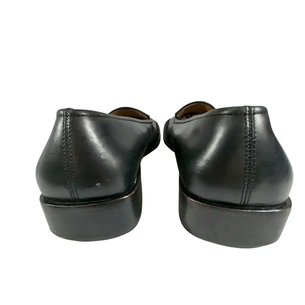 BCBGMAXAZRIA! FAB BLACK GENUINE LEATHER SQUARE TOE, STACK HEELS LOAFERS! SZ 8.5D
